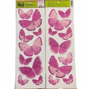 Wall Decor Removable Jumbo Stickers Pink Patchwork Butterflies 2 Sheets 2 Sided